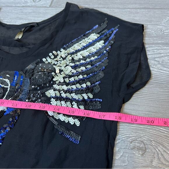 Barbara Bui silk sequin owl top semi sheer sz 38 - Picture 3 of 8